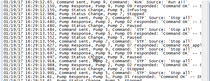Display pump communication log files