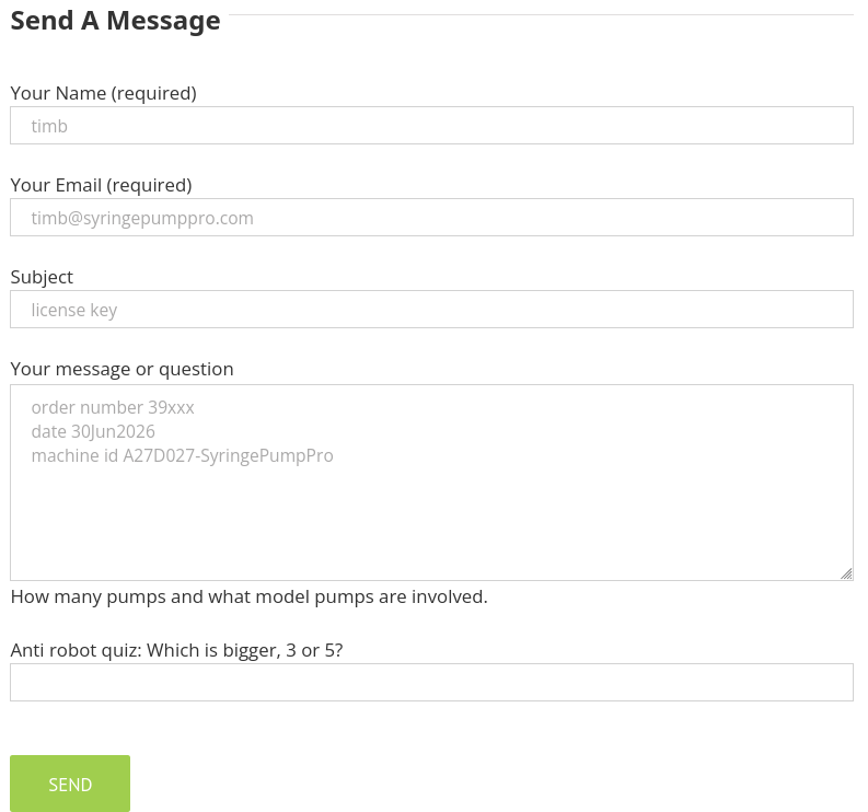 Contact Page - License key request